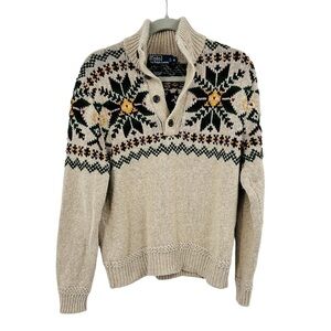 Polo Ralph Lauren men's Beige Nordic fairisle vintage 90's Sweater Sz med